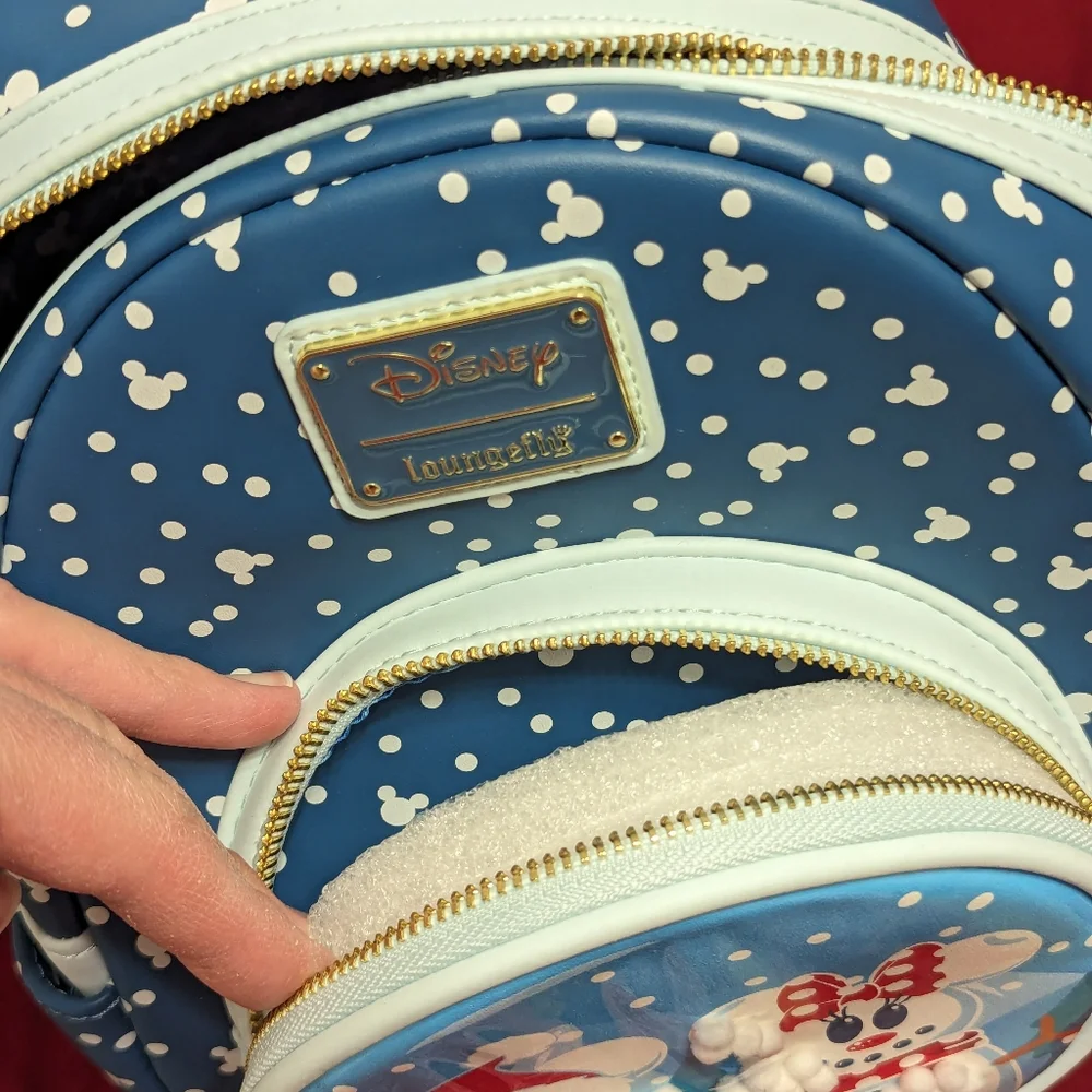 Disney Loungefly Mickey & Minnie Mouse Snowman Snow globe bag backpack